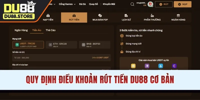 Quy định điều khoản rút tiền DU88 cơ bản